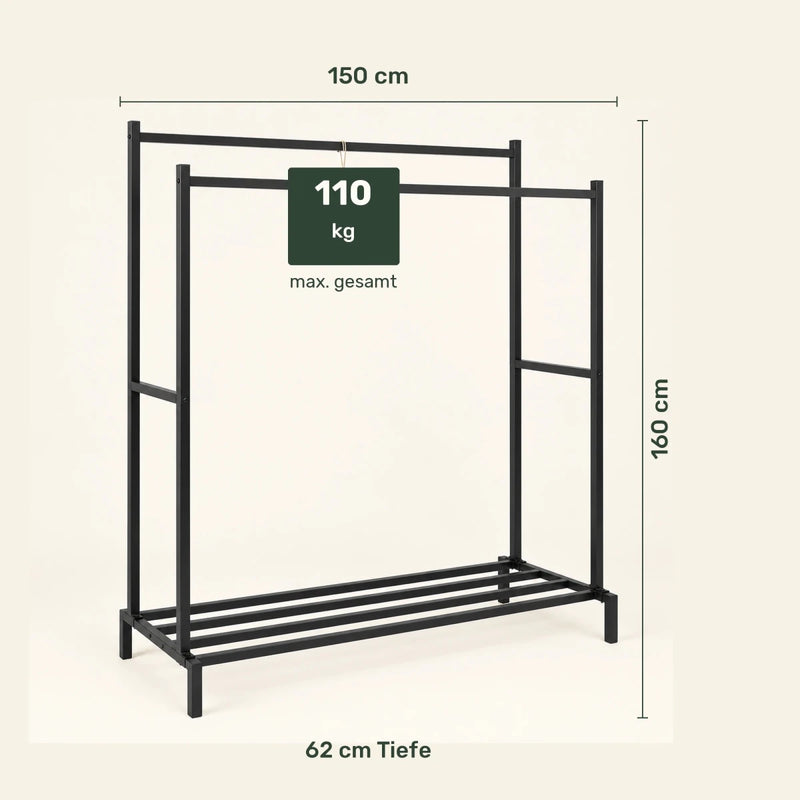 Doppel-Kleiderständer mit Schuhablage Karita – 110 kg - nestful