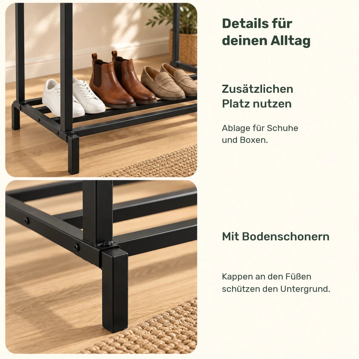 Doppel-Kleiderständer mit Schuhablage Karita – 110 kg - nestful