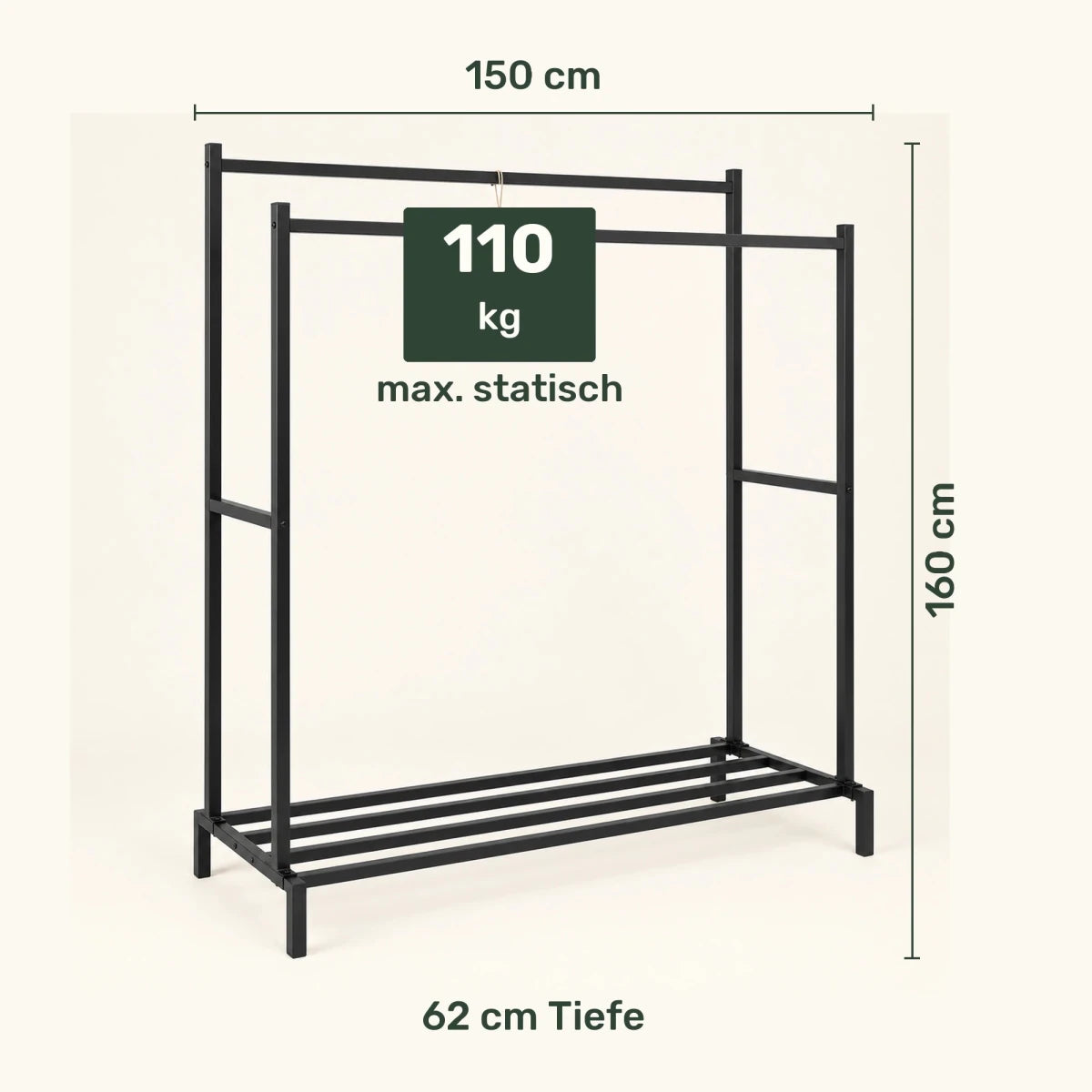 Doppel-Kleiderständer mit Schuhablage Karita – 110 kg - nestful