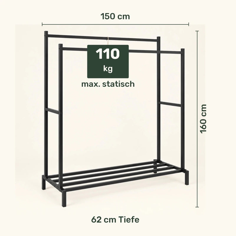Doppel-Kleiderständer mit Schuhablage Karita – 110 kg - nestful