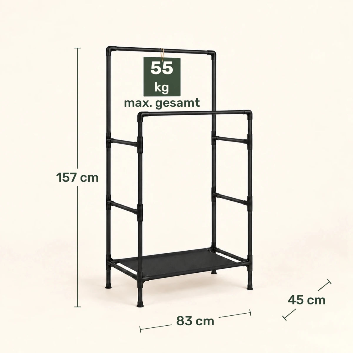 Doppel-Kleiderständer mit Schuhablage Lucas – 55 kg - nestful