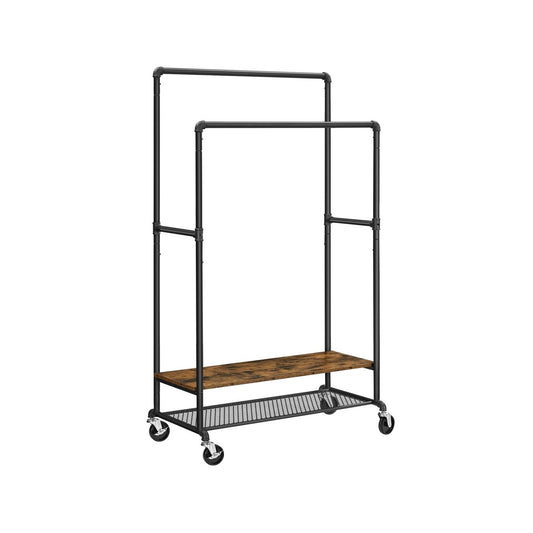 Doppel - Kleiderständer 120kg – Tom - 2 Holzablagen mit Rollen - nestful