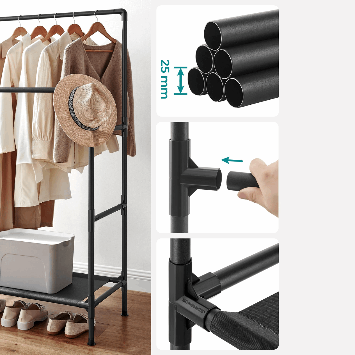 Doppel - Kleiderständer 20kg – Lucas - Stehend aus Metall - nestful
