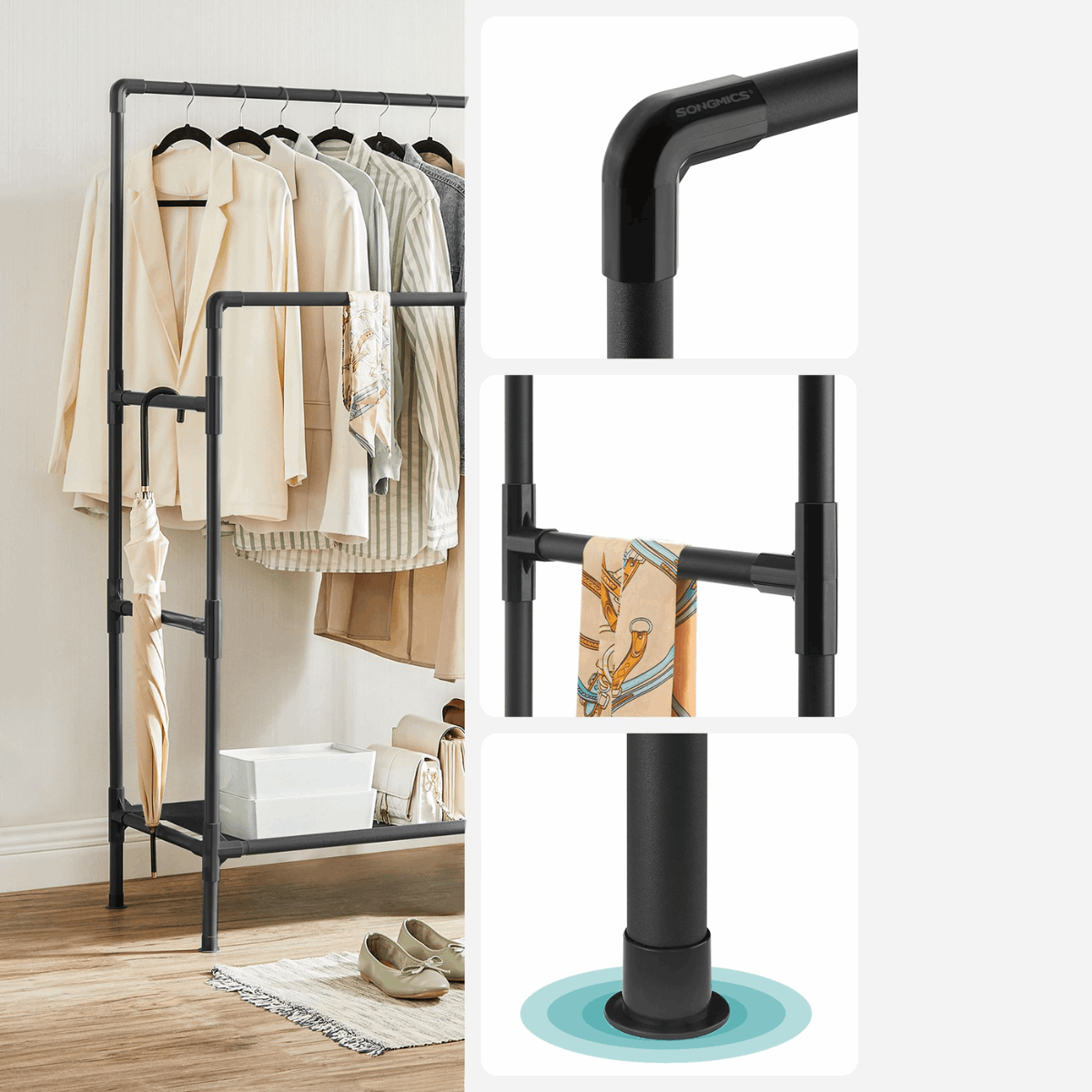 Doppel - Kleiderständer 20kg – Lucas - Stehend aus Metall - nestful
