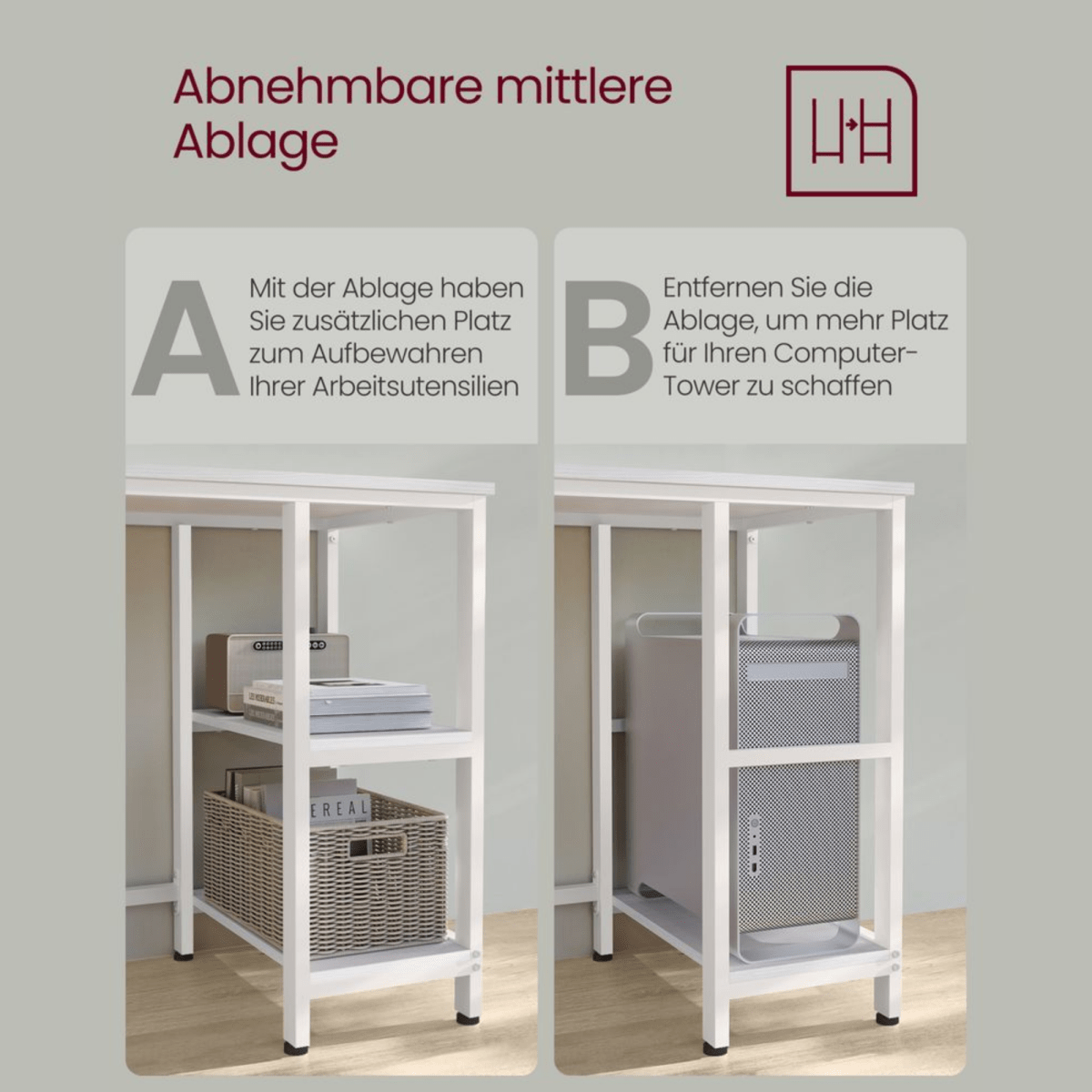 Eckschreibtisch 138 × 138 cm – Arno – mit Ablagen im Industrie - Design - nestful