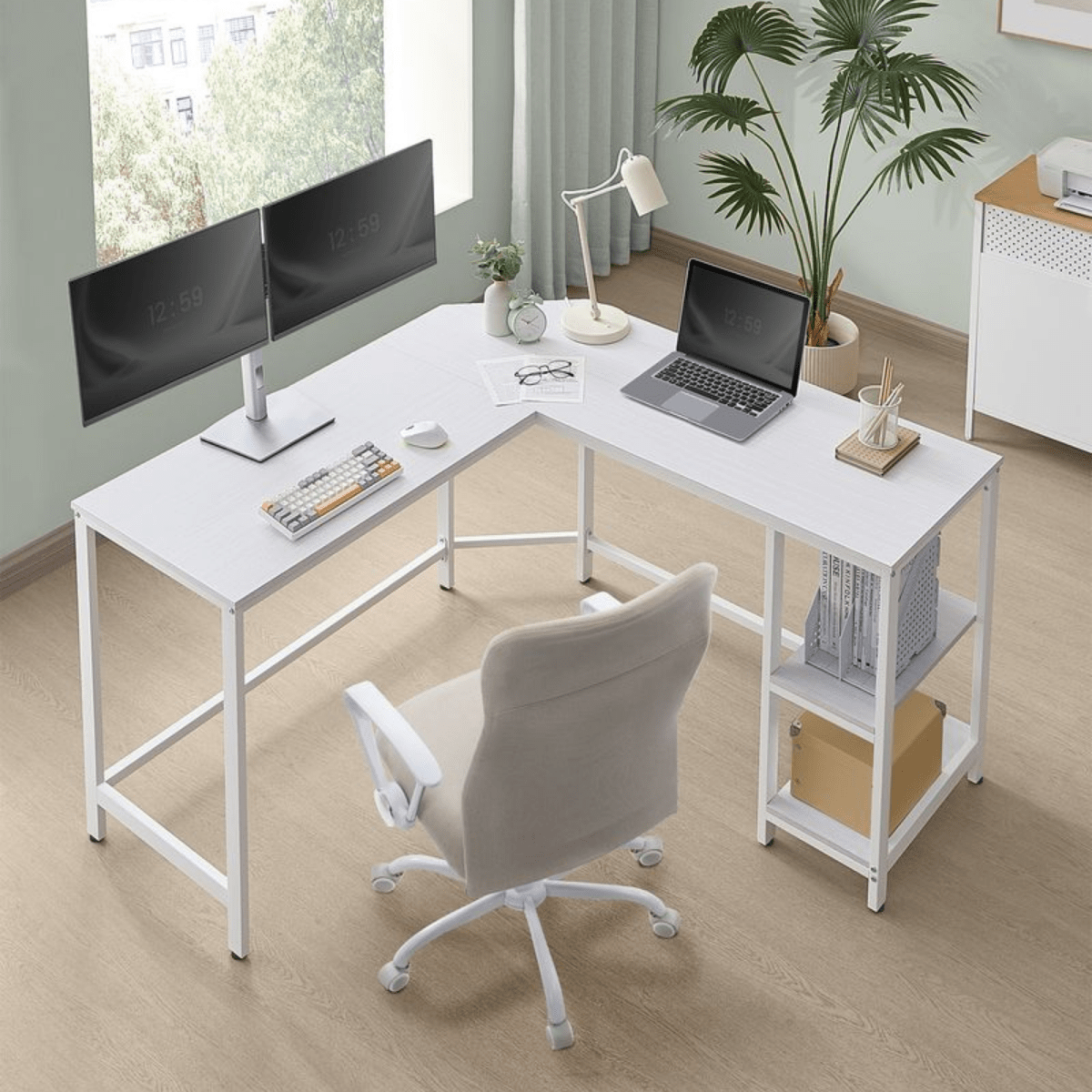 Eckschreibtisch 138 × 138 cm – Arno – mit Ablagen im Industrie - Design - nestful