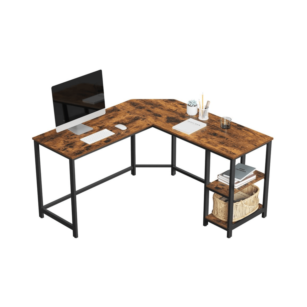 Eckschreibtisch 138 × 138 cm – Arno – mit Ablagen im Industrie - Design - nestful