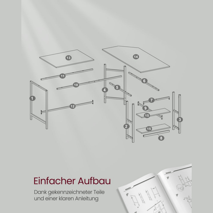 Eckschreibtisch 138 × 138 cm – Arno – mit Ablagen im Industrie - Design - nestful