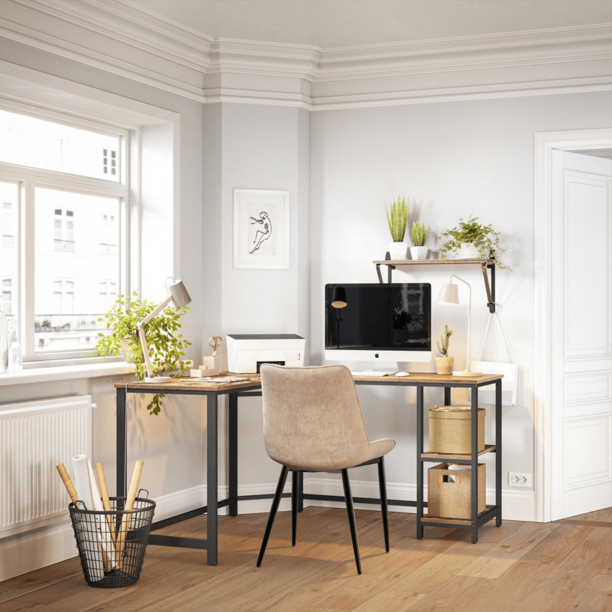 Eckschreibtisch 138 × 138 cm – Arno – mit Ablagen im Industrie - Design - nestful