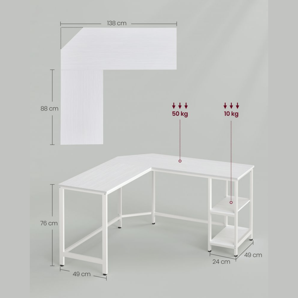 Eckschreibtisch 138 × 138 cm – Arno – mit Ablagen im Industrie - Design - nestful