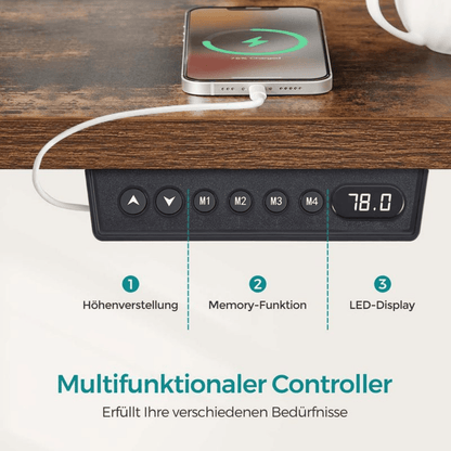 Elektrisch höhenverstellbarer Schreibtisch 120/140 × 60 cm – Kian – mit Memory & Stauraum - nestful