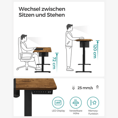 Elektrisch höhenverstellbarer Schreibtisch 120/140 × 60 cm – Kian – mit Memory & Stauraum - nestful