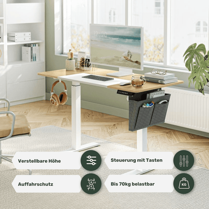 Elektrisch höhenverstellbarer Schreibtisch 120/140 × 60 cm – Kian – mit Memory & Stauraum - nestful