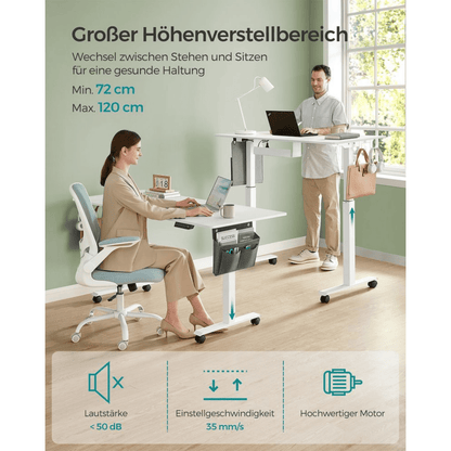 Elektrisch höhenverstellbarer Schreibtisch 120/140 × 60 cm – Kian – mit Memory & Stauraum - nestful