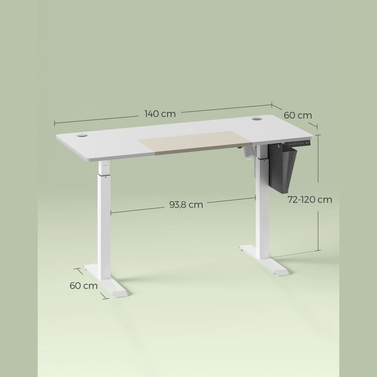 Elektrisch höhenverstellbarer Schreibtisch 120/140 × 60 cm – Kian – mit Memory & Stauraum - nestful