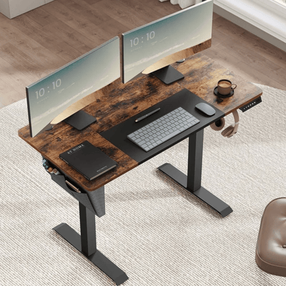 Elektrisch höhenverstellbarer Schreibtisch 120/140 × 60 cm – Kian – mit Memory & Stauraum - nestful