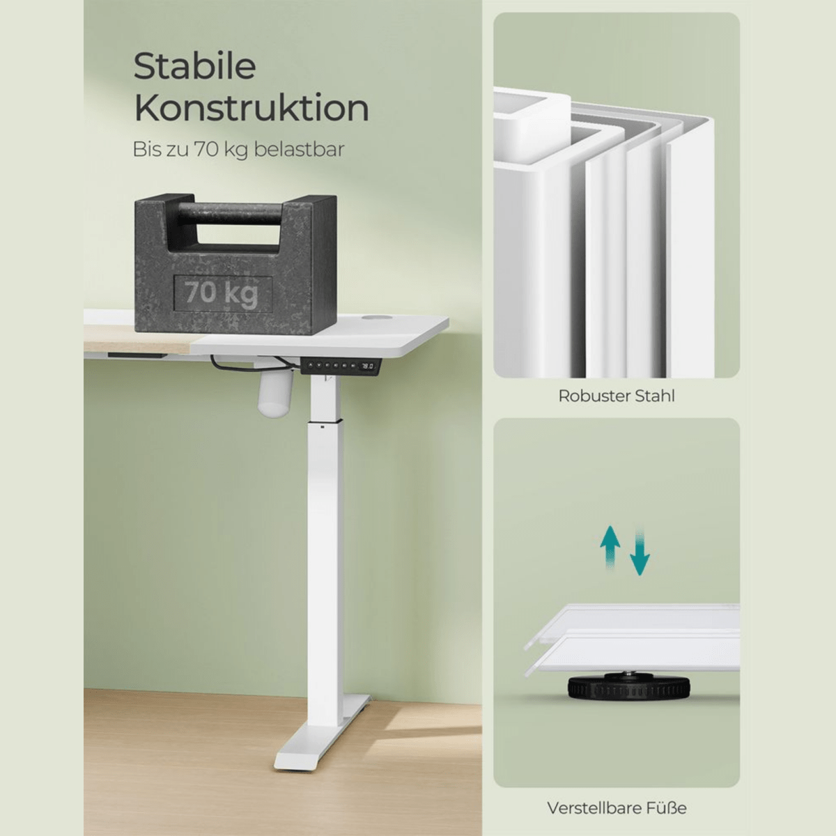 Elektrisch höhenverstellbarer Schreibtisch 120/140 × 60 cm – Kian – mit Memory & Stauraum - nestful