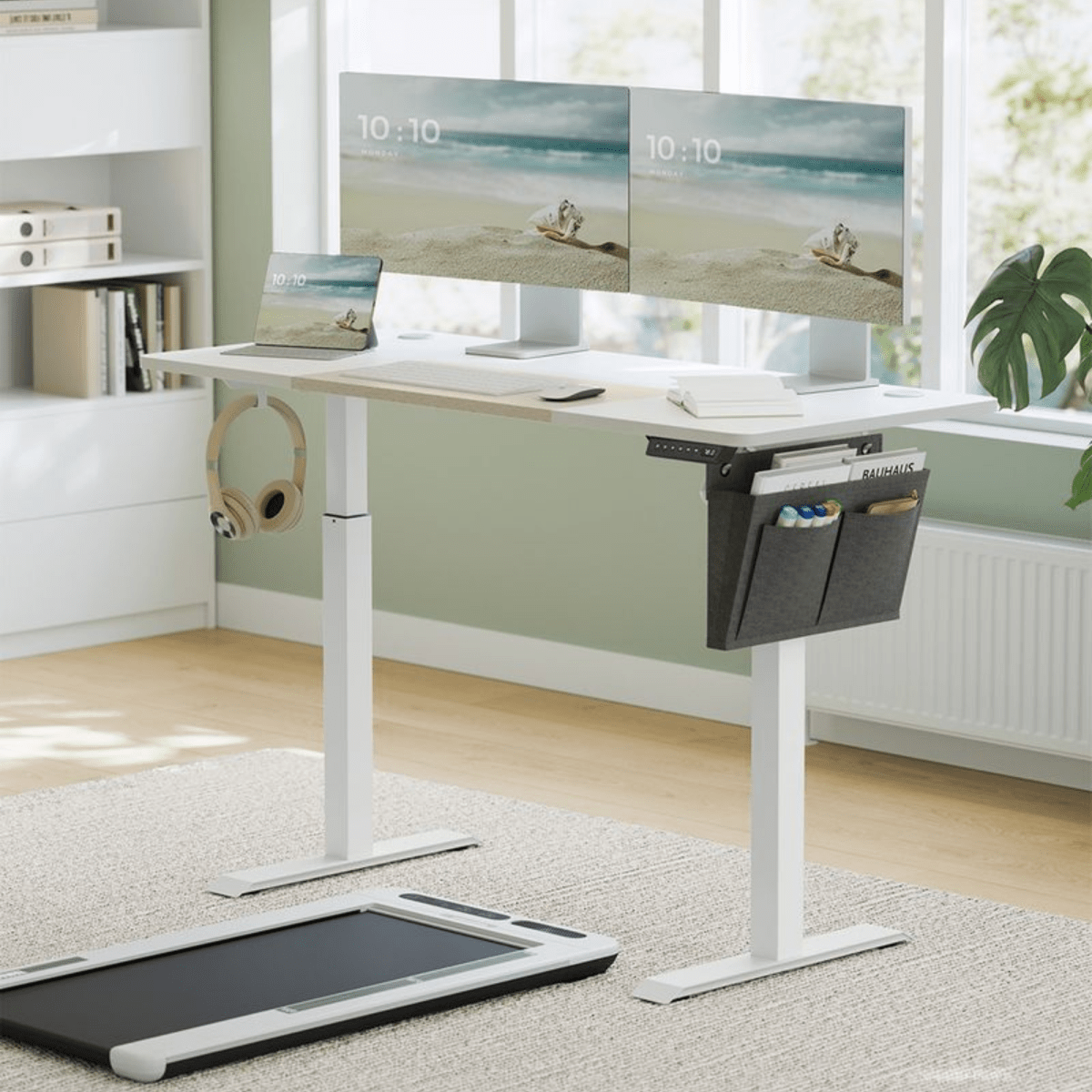 Elektrisch höhenverstellbarer Schreibtisch 120/140 × 60 cm – Kian – mit Memory & Stauraum - nestful