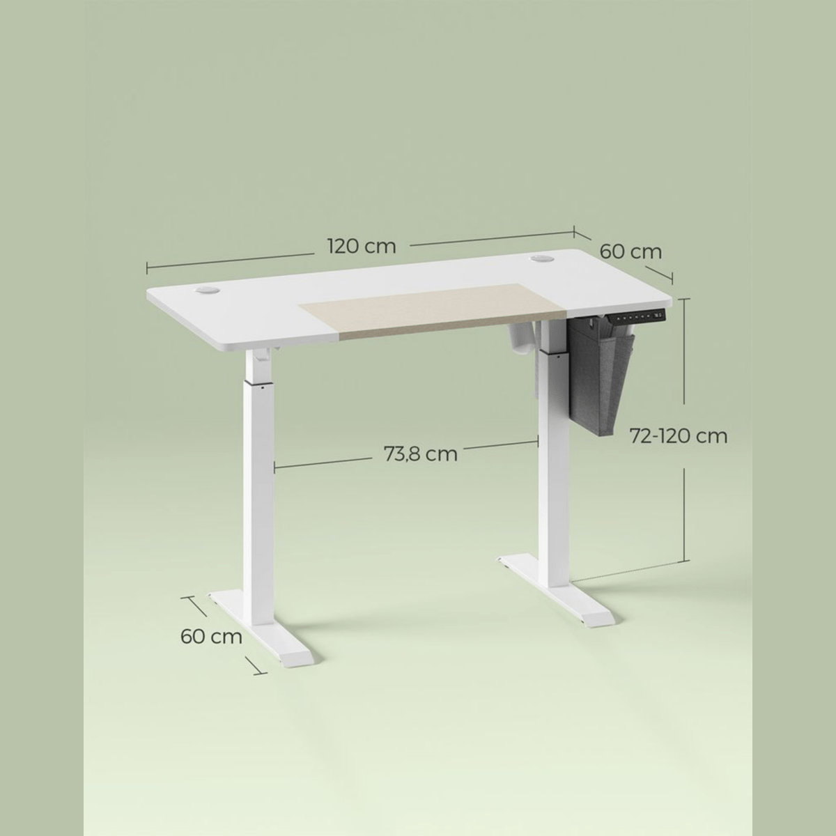 Elektrisch höhenverstellbarer Schreibtisch 120/140 × 60 cm – Kian – mit Memory & Stauraum - nestful