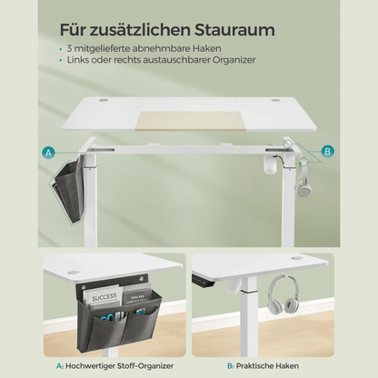 Elektrisch höhenverstellbarer Schreibtisch 120/140 × 60 cm – Kian – mit Memory & Stauraum - nestful