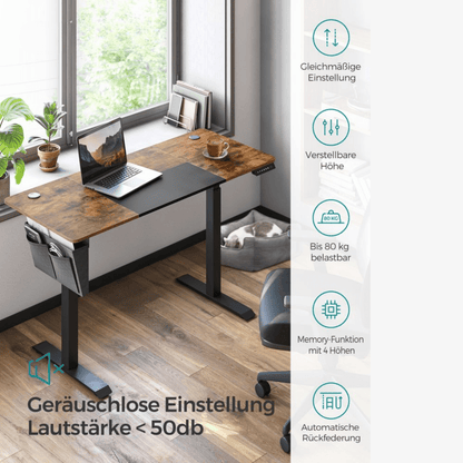 Elektrisch höhenverstellbarer Schreibtisch 120/140 × 60 cm – Kian – mit Memory & Stauraum - nestful