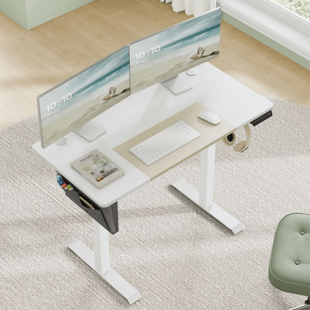 Elektrisch höhenverstellbarer Schreibtisch 120/140 × 60 cm – Kian – mit Memory & Stauraum - nestful