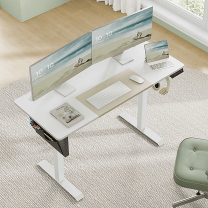 Elektrisch höhenverstellbarer Schreibtisch 120/140 × 60 cm – Kian – mit Memory & Stauraum - nestful