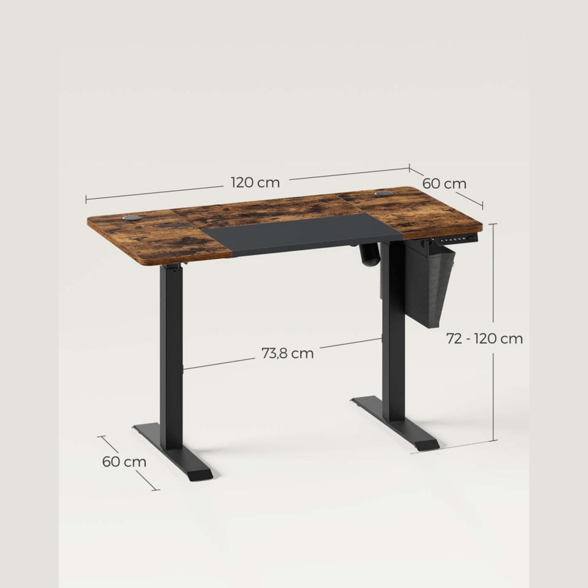 Elektrisch höhenverstellbarer Schreibtisch 120/140 × 60 cm – Kian – mit Memory & Stauraum - nestful