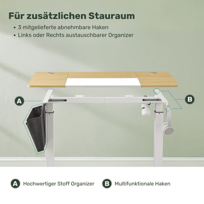 Elektrisch höhenverstellbarer Schreibtisch 120/140 × 60 cm – Kian – mit Memory & Stauraum - nestful