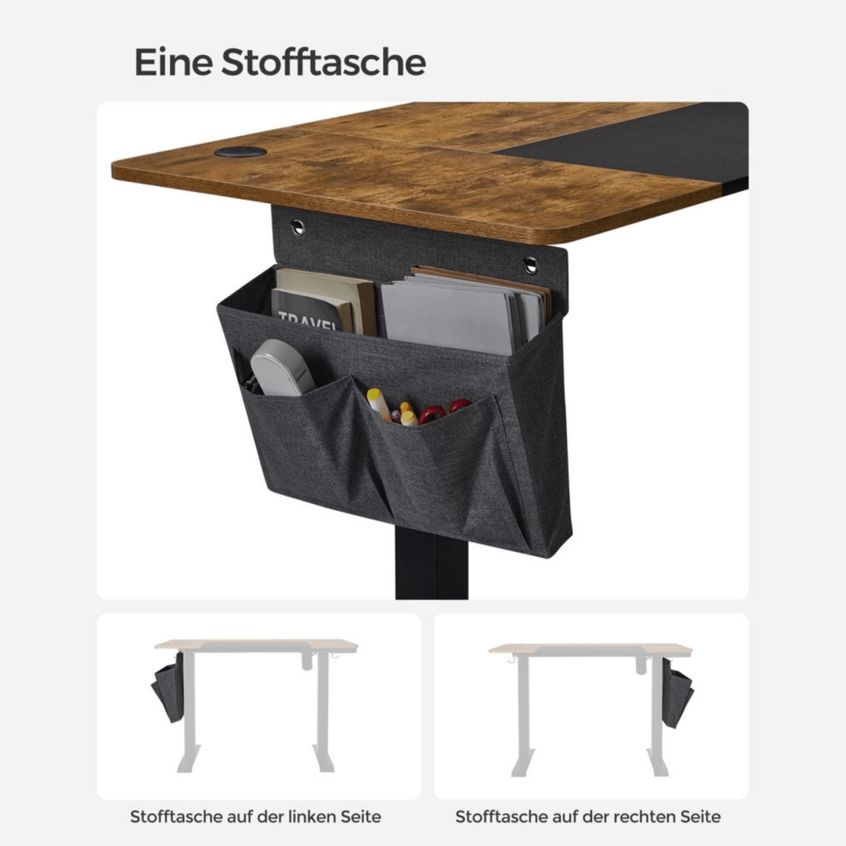 Elektrisch höhenverstellbarer Schreibtisch 120/140 × 60 cm – Kian – mit Memory & Stauraum - nestful