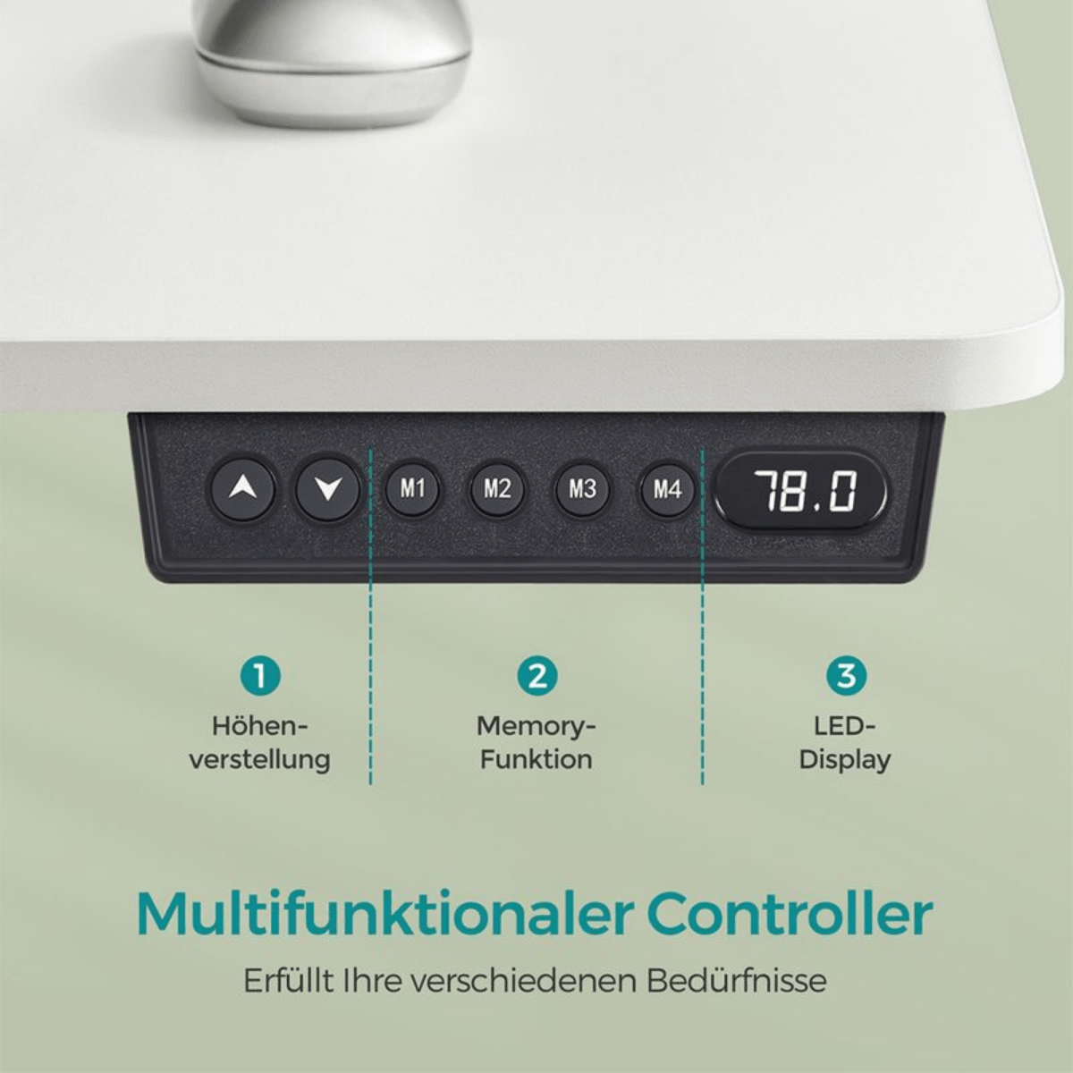 Elektrisch höhenverstellbarer Schreibtisch 120/140 × 60 cm – Kian – mit Memory & Stauraum - nestful