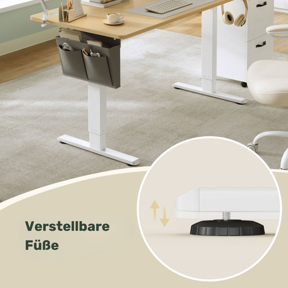 Elektrisch höhenverstellbarer Schreibtisch 160 × 70 cm – Juno – mit Memory & Organizer - nestful