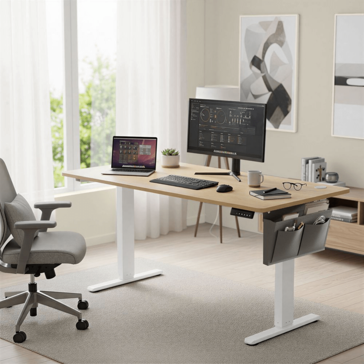 Elektrisch höhenverstellbarer Schreibtisch 160 × 70 cm – Juno – mit Memory & Organizer - nestful