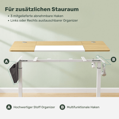 Elektrisch höhenverstellbarer Schreibtisch 160 × 70 cm – Lio – mit Memory & Stauraum - nestful