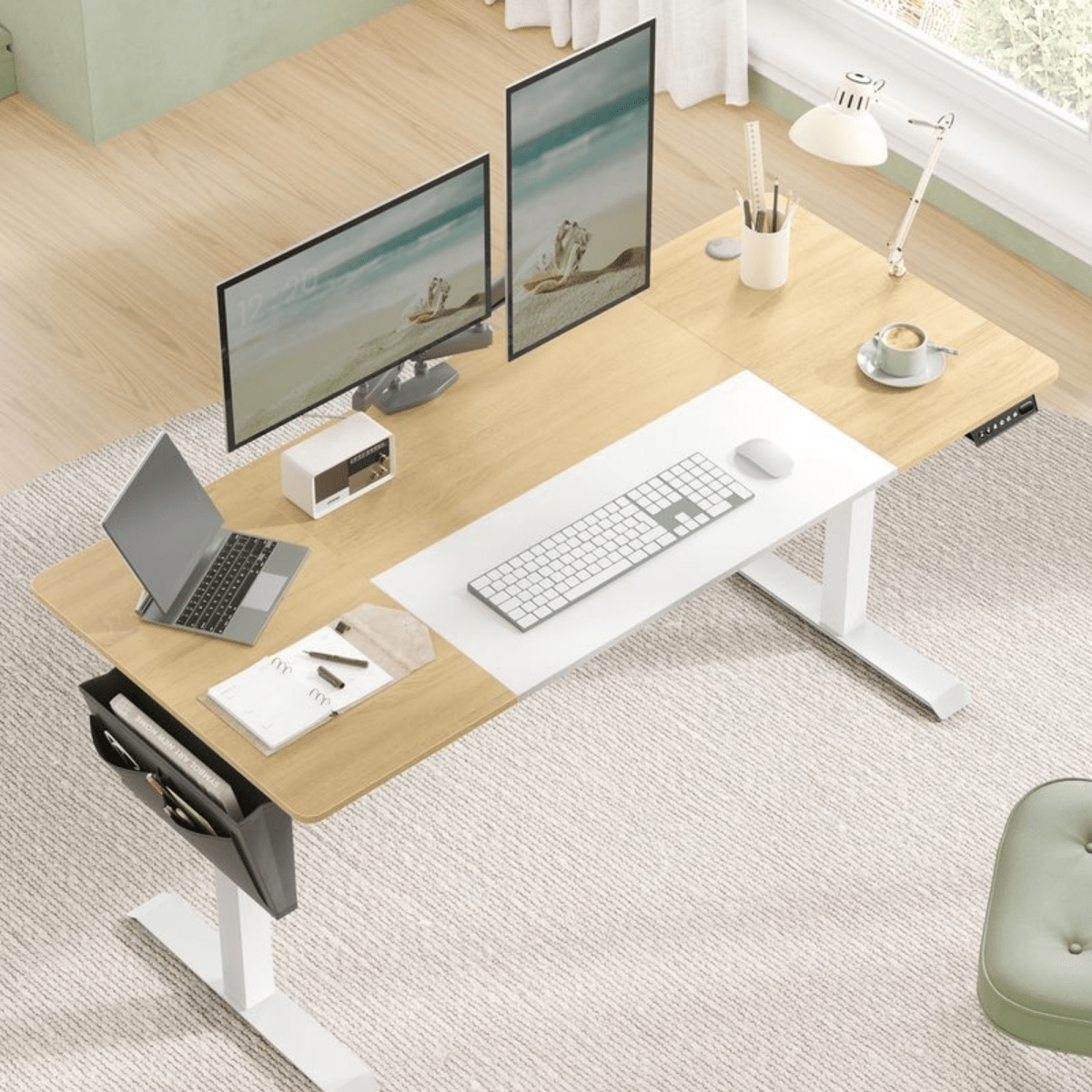 Elektrisch höhenverstellbarer Schreibtisch 160 × 70 cm – Lio – mit Memory & Stauraum - nestful