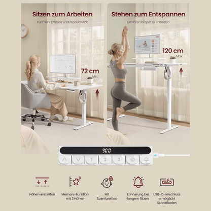 Elektrisch höhenverstellbarer Schreibtisch – Miro – mit Monitorständer, Memory & USB - nestful