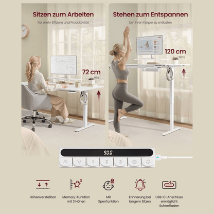 Elektrisch höhenverstellbarer Schreibtisch – Miro – mit Monitorständer, Memory & USB - nestful