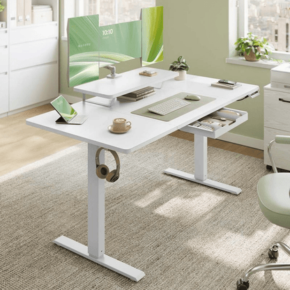 Elektrisch höhenverstellbarer Schreibtisch – Miro – mit Monitorständer, Memory & USB - nestful