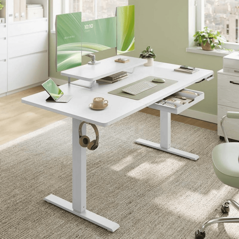 Elektrisch höhenverstellbarer Schreibtisch – Miro – mit Monitorständer, Memory & USB - nestful