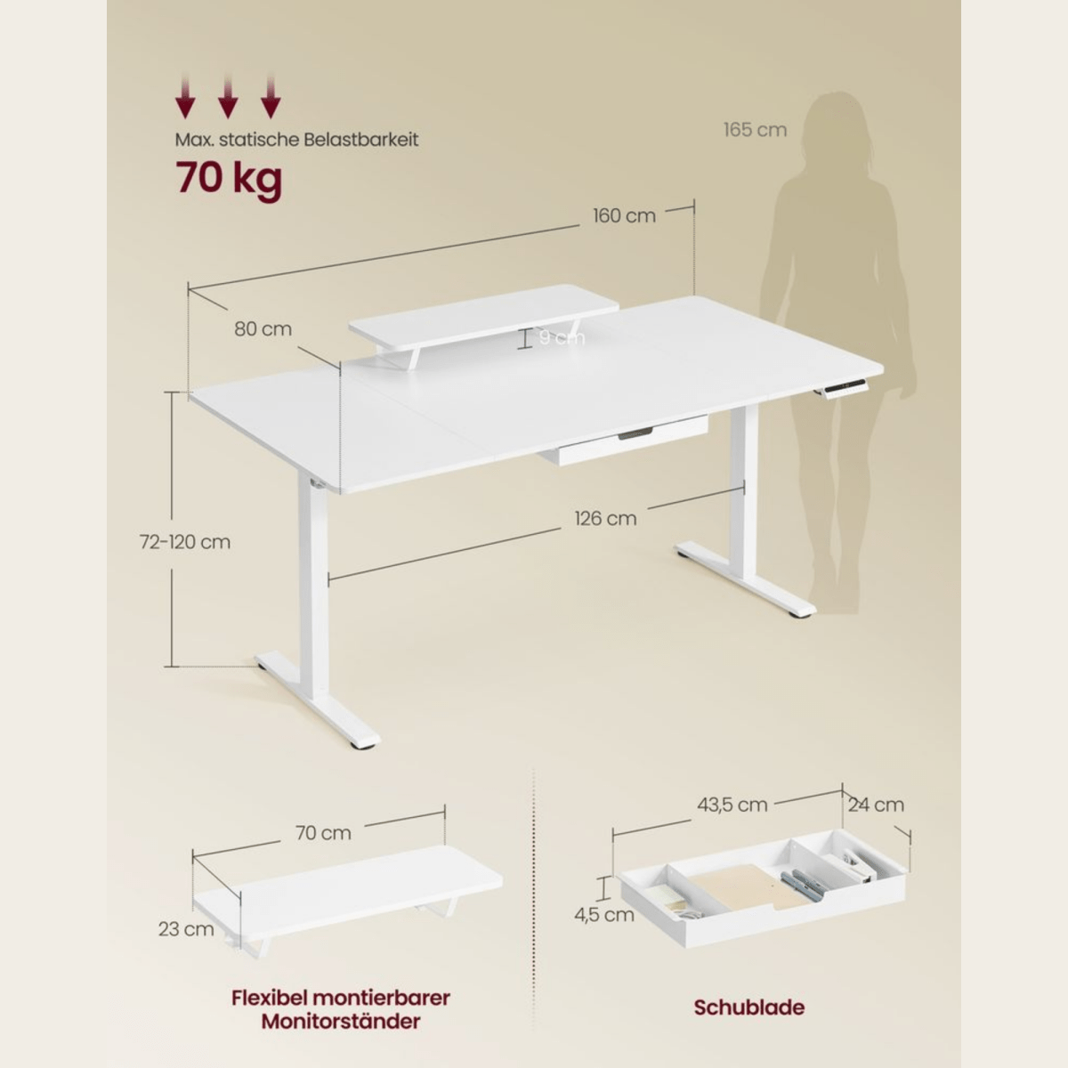 Elektrisch höhenverstellbarer Schreibtisch – Miro – mit Monitorständer, Memory & USB - nestful
