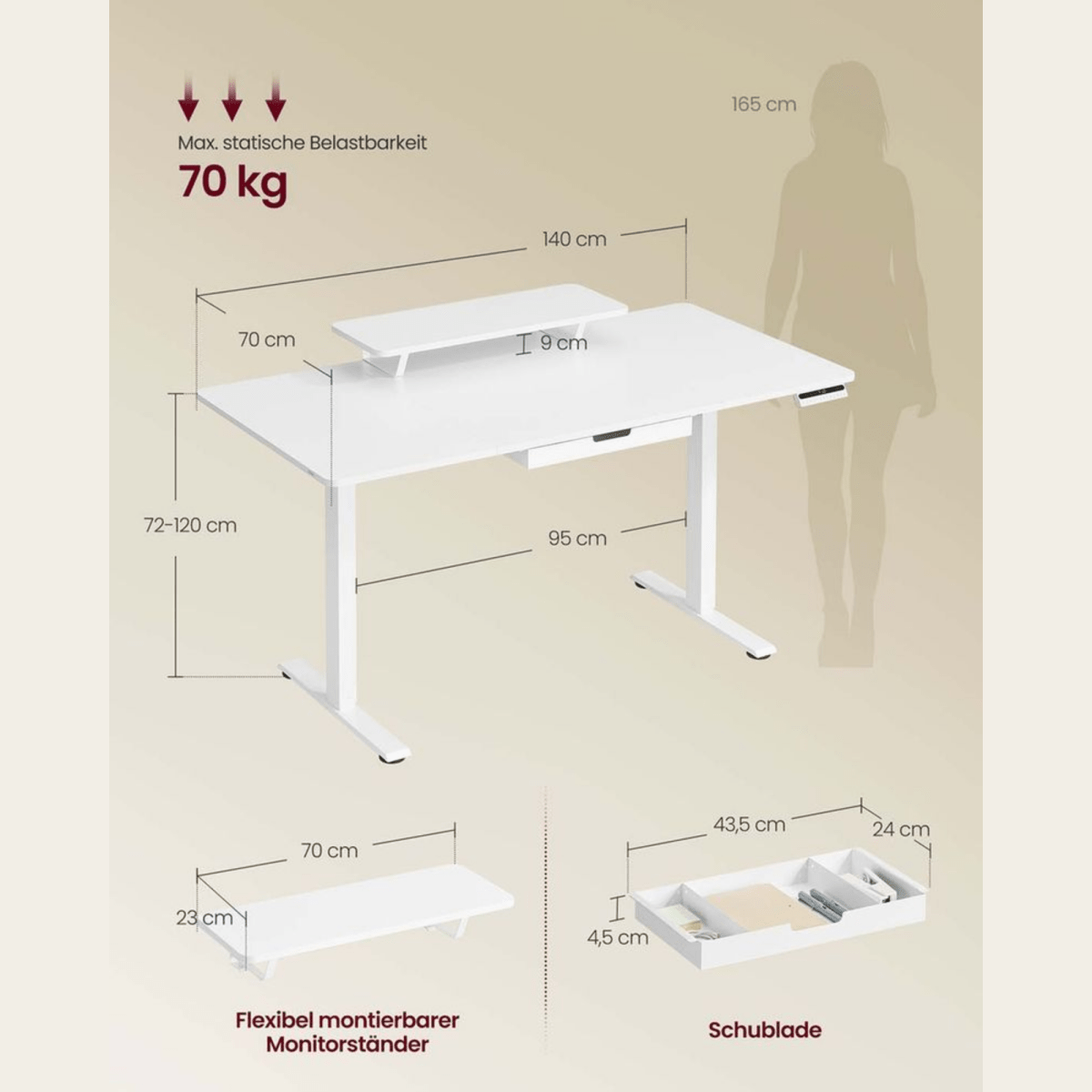 Elektrisch höhenverstellbarer Schreibtisch – Miro – mit Monitorständer, Memory & USB - nestful