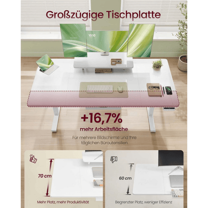 Elektrisch höhenverstellbarer Schreibtisch – Miro – mit Monitorständer, Memory & USB - nestful