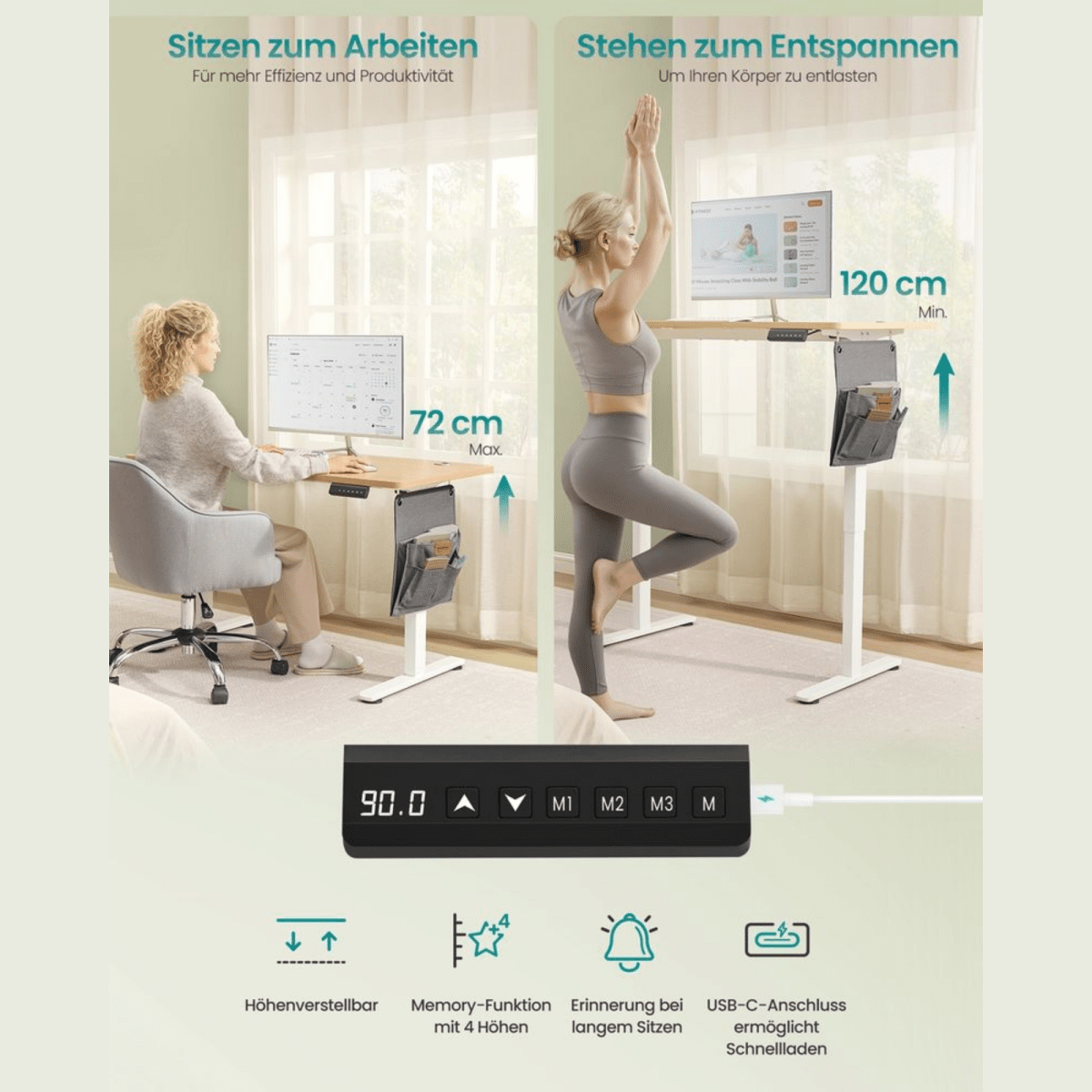 Elektrisch höhenverstellbarer Schreibtisch – Nilo – mit Memory & Kabelmanagement - nestful