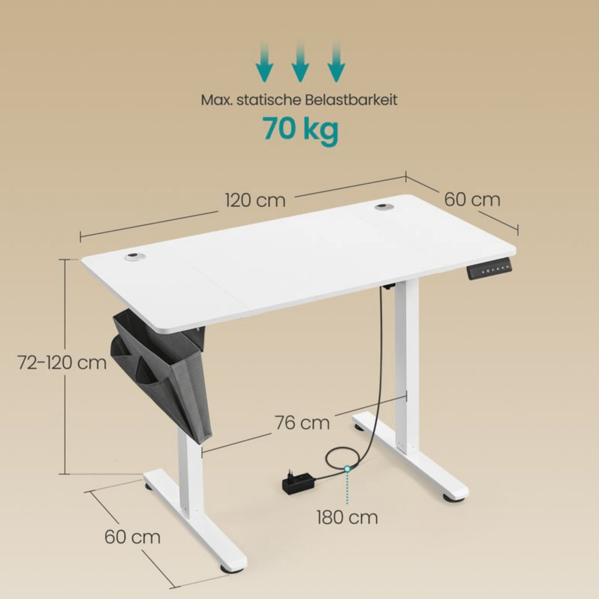 Elektrisch höhenverstellbarer Schreibtisch – Nilo – mit Memory & Kabelmanagement - nestful