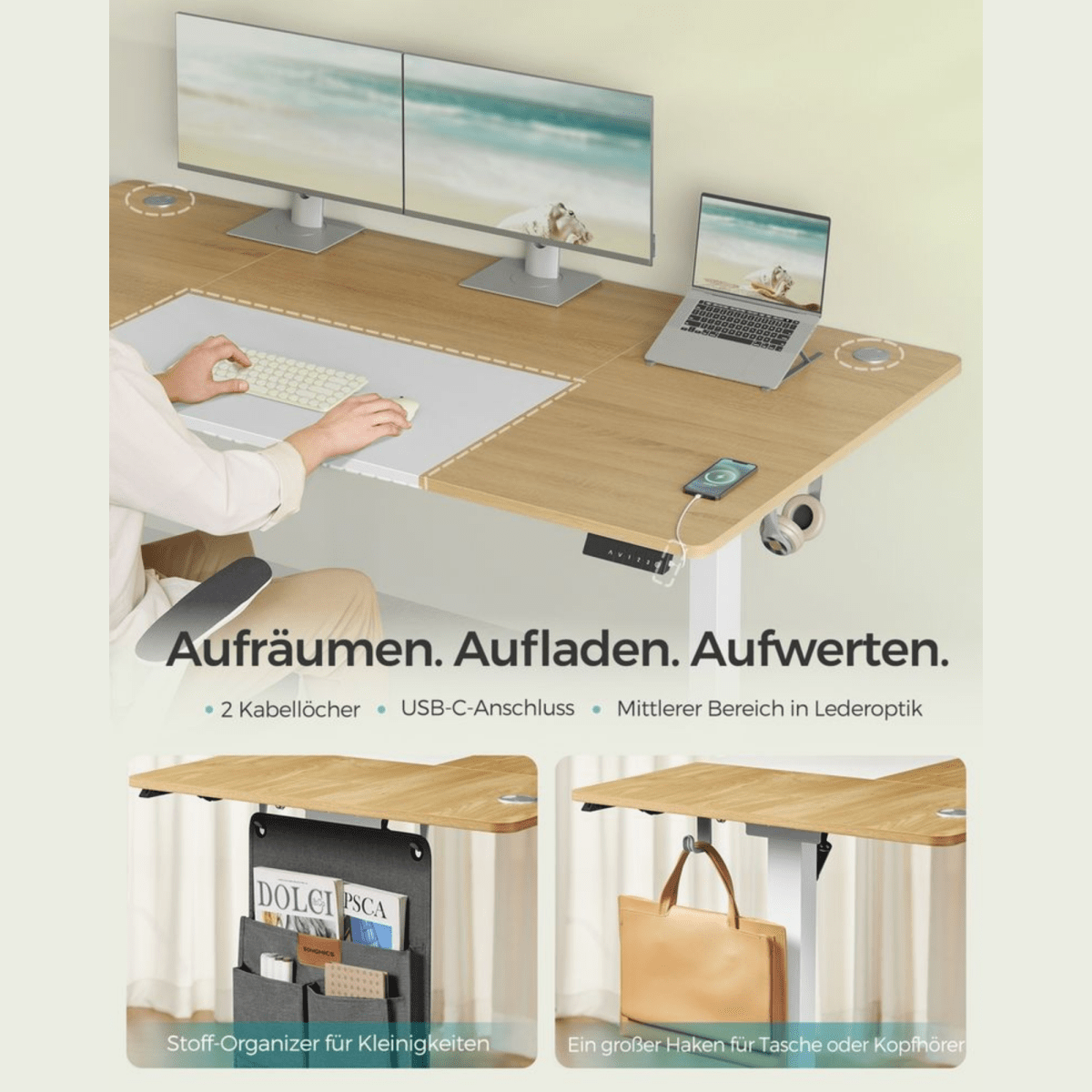 Elektrisch höhenverstellbarer Schreibtisch – Nilo – mit Memory & Kabelmanagement - nestful