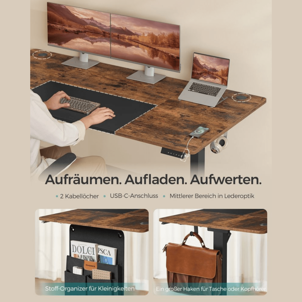 Elektrisch höhenverstellbarer Schreibtisch – Nilo – mit Memory & Kabelmanagement - nestful