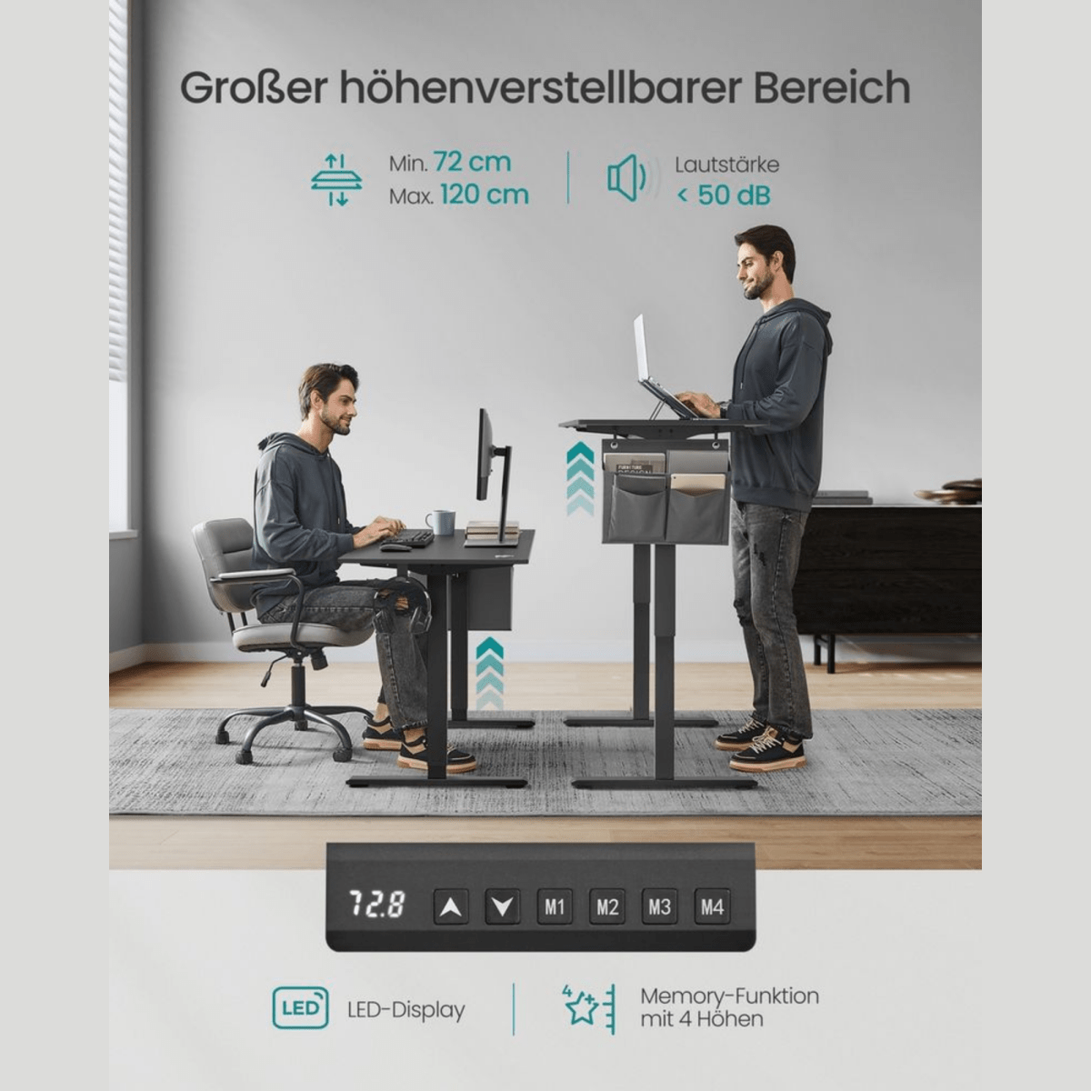 Elektrisch höhenverstellbarer Schreibtisch – Nilo – mit Memory & Kabelmanagement - nestful