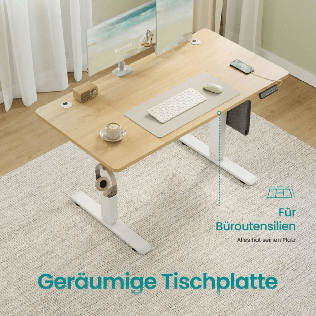 Elektrisch höhenverstellbarer Schreibtisch – Nilo – mit Memory & Kabelmanagement - nestful