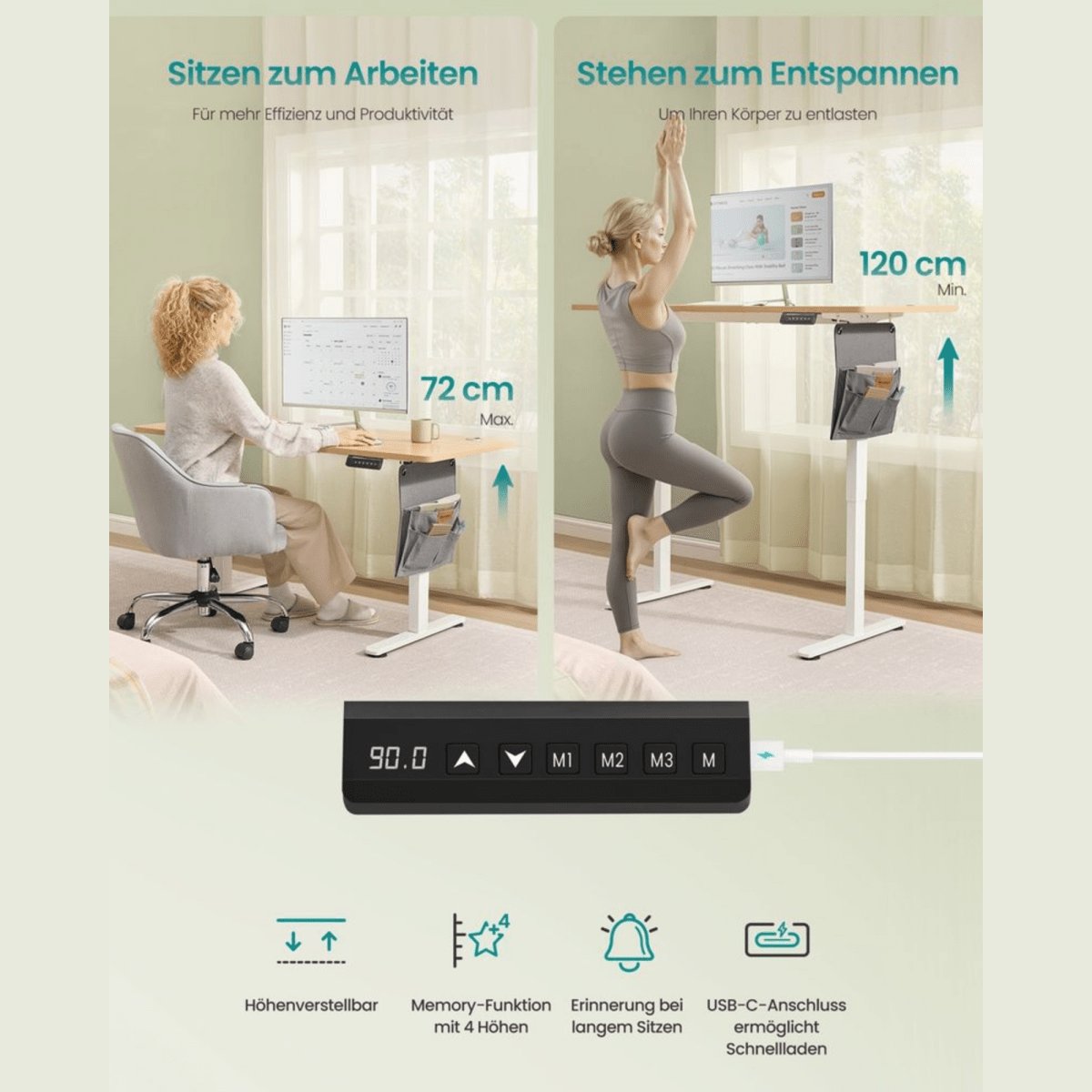 Elektrisch höhenverstellbarer Schreibtisch – Nilo – mit Memory & Kabelmanagement - nestful