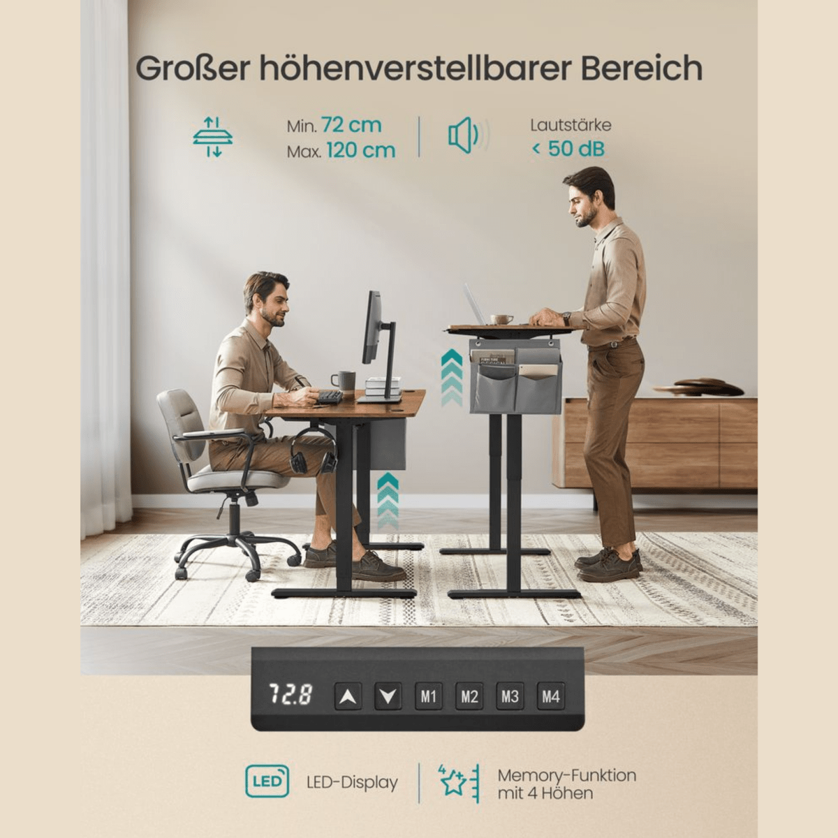 Elektrisch höhenverstellbarer Schreibtisch – Nilo – mit Memory & Kabelmanagement - nestful